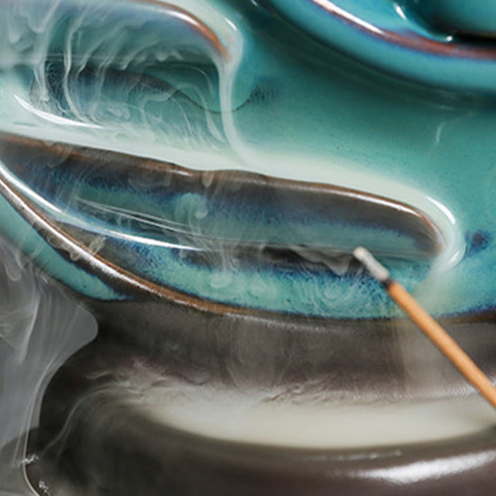 Buddha Stones Niebieski Półksiężyc Ceramiczny Dym Fontanna Medytacja Świecznik Kadzidło Palnik Dekoracja - image 14