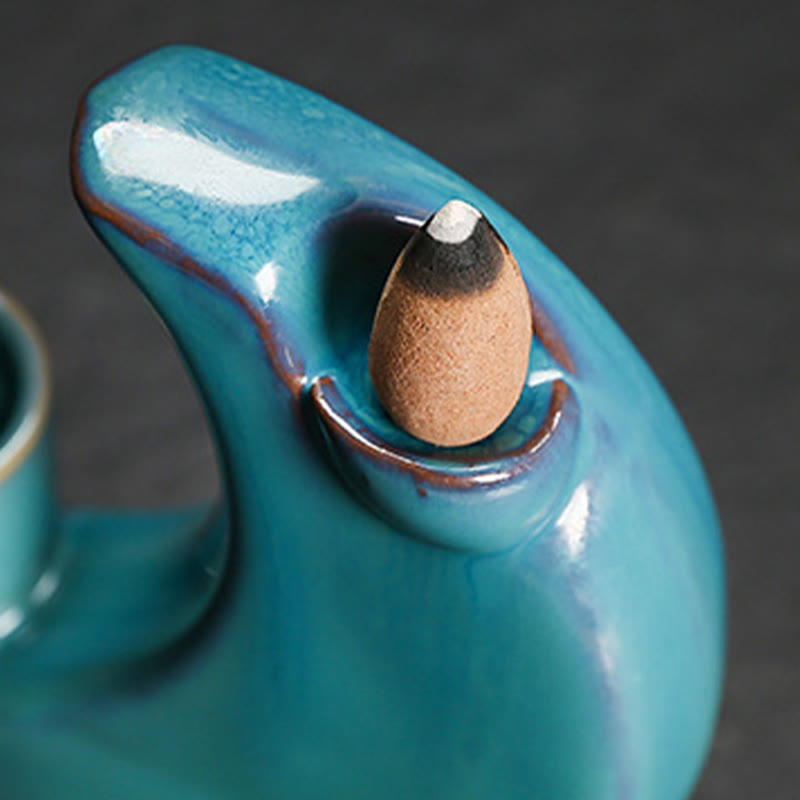 Buddha Stones Niebieski Półksiężyc Ceramiczny Dym Fontanna Medytacja Świecznik Kadzidło Palnik Dekoracja - image 10