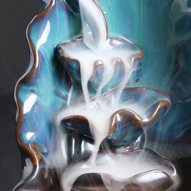 Buddha Stones Niebieski Lotos Liść Ceramiczny Dym Fontanna Cofania Duchowy Palnik Kadzideł Dekoracja - image 8