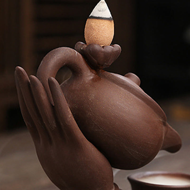 Buddha Stones Buddy Trzymająca Czajnik Filiżanka Ceramiczna Fontanna Dymna Z Cofaniem Uzdrawiająca Kadzielnica Dekoracja - image 16