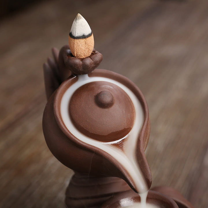 Buddha Stones Buddy Trzymająca Czajnik Filiżanka Ceramiczna Fontanna Dymna Z Cofaniem Uzdrawiająca Kadzielnica Dekoracja - image 17