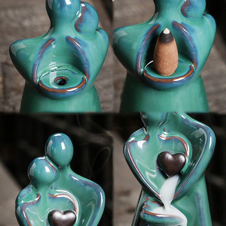 Buddha Stones Kochankowie Para Przytulają Miłość Ceramiczna Fontanna Dymna Zwrotna Uzdrawiająca Kadzielnica Dekoracja - image 7