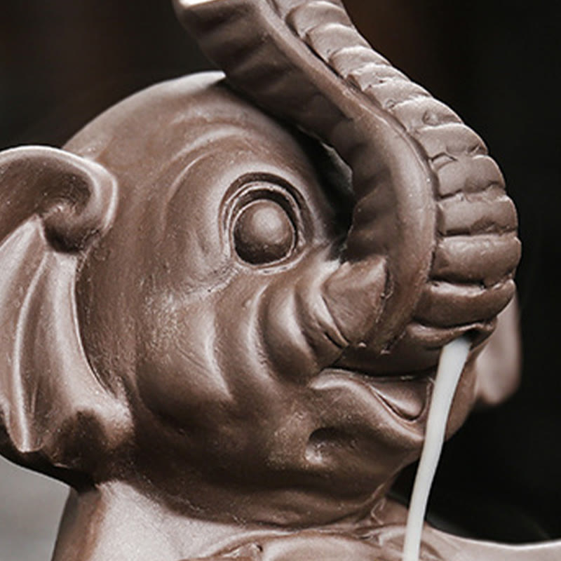 Buddha Stones Mały Słoń Trzymający Liść Fioletowa Glina Fontanna Dymna Z Przepływem Wstecznym Uzdrawiająca Kadzielnica Dekoracja - image 12