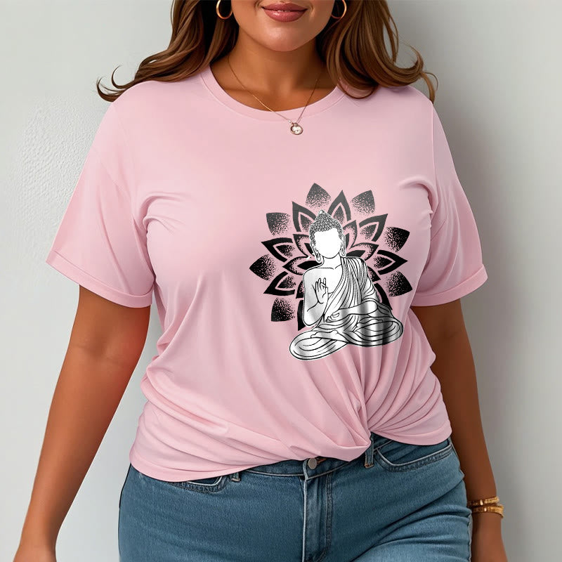 Buddha Stones Siedzący Budda Kwiat Lotosu Wzór T-shirt - image 14