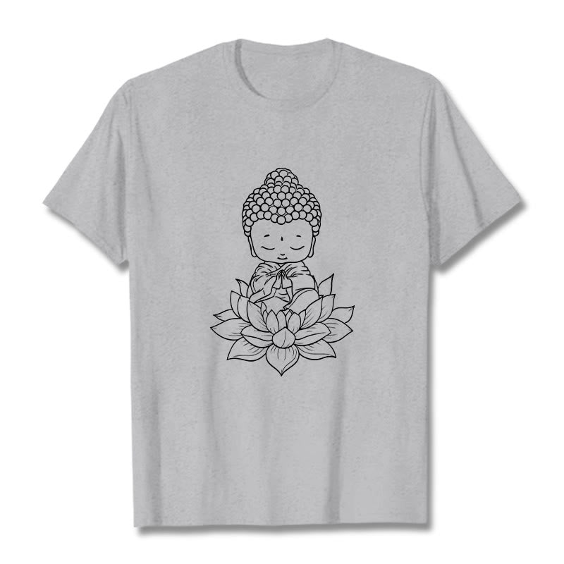 Koszulka z nadrukiem Buddha Stones Spokojny Budda Kwiat Lotosu - Jasnoszary - 2XL - image 20