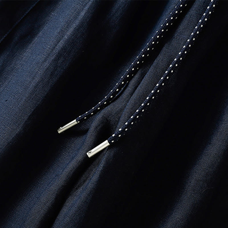 Spodnie damskie bawełniane z szerokimi nogawkami i kieszeniami, haftowane koralikami i sznurkiem Buddha Stones - image 4