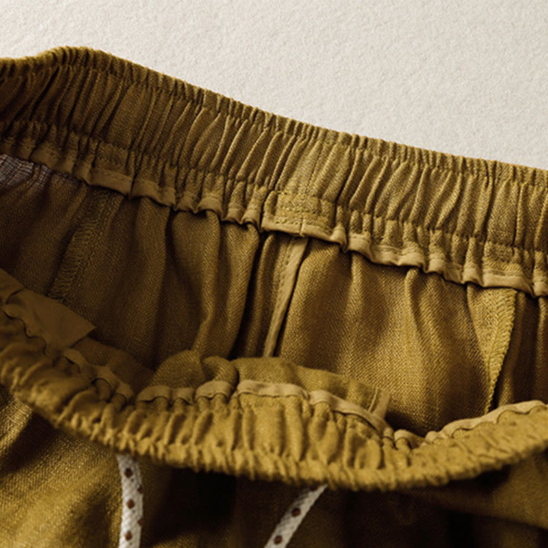 Spodnie damskie bawełniane z szerokimi nogawkami i kieszeniami, haftowane koralikami i sznurkiem Buddha Stones - image 11