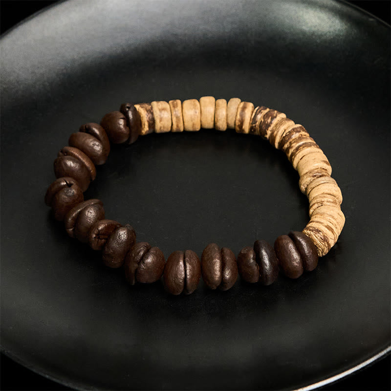 Bransoletka szczęścia z naturalnych ziaren kawy Buddha Stones z łupin kokosa - image 3
