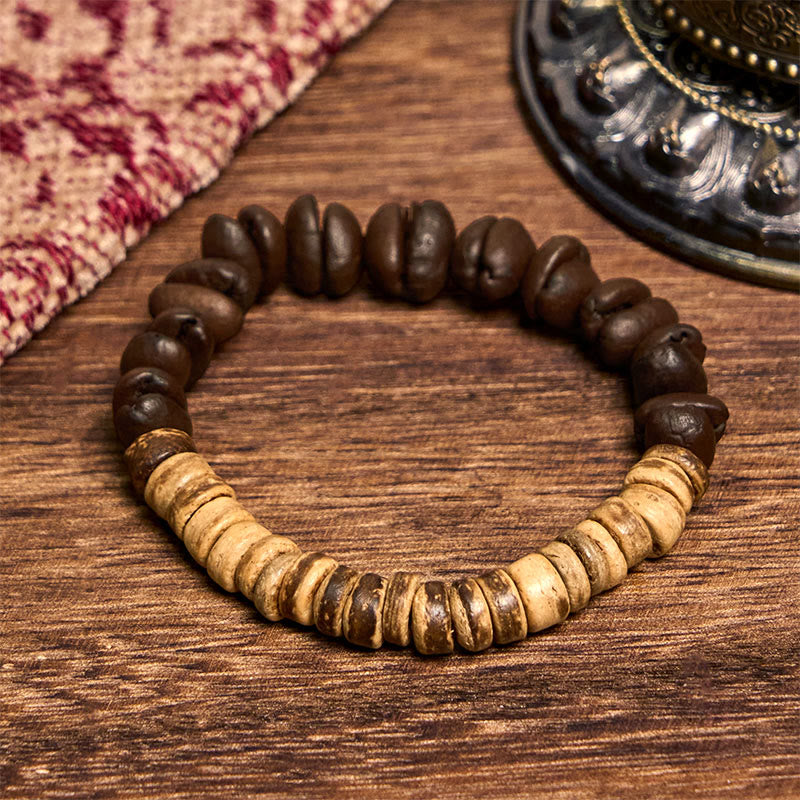 Bransoletka szczęścia z naturalnych ziaren kawy Buddha Stones z łupin kokosa - image 2