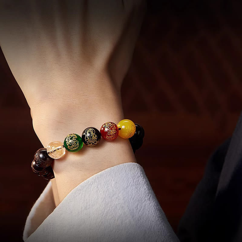 Bransoletka Buddha Stones z małym liściem i czerwonym sandałowcem Five Directions Gods of Wealth Calm - image 16