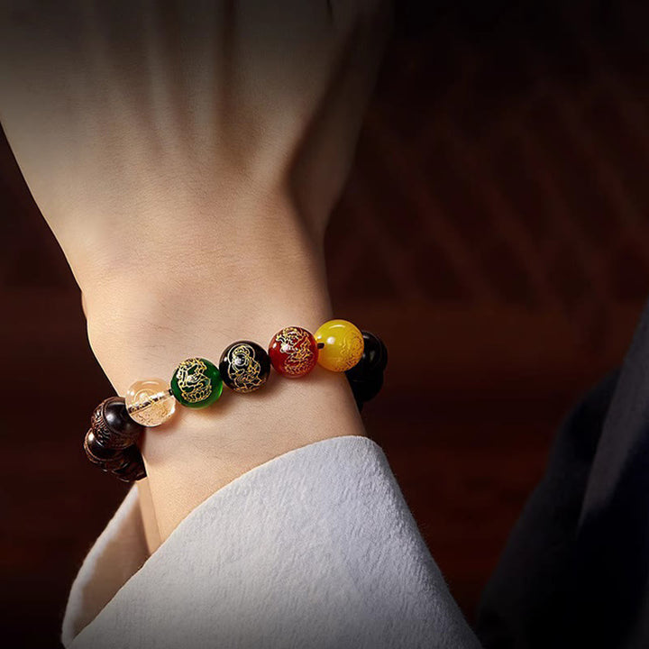 Bransoletka Buddha Stones z małym liściem i czerwonym sandałowcem Five Directions Gods of Wealth Calm - image 16