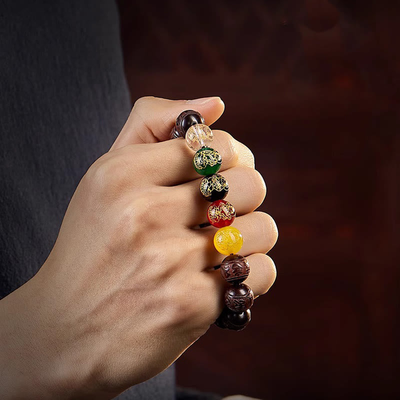 Bransoletka Buddha Stones z małym liściem i czerwonym sandałowcem Five Directions Gods of Wealth Calm - image 13