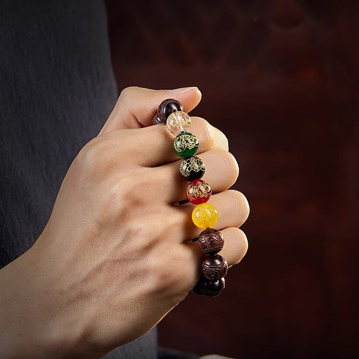 Bransoletka Buddha Stones z małym liściem i czerwonym sandałowcem Five Directions Gods of Wealth Calm - image 13