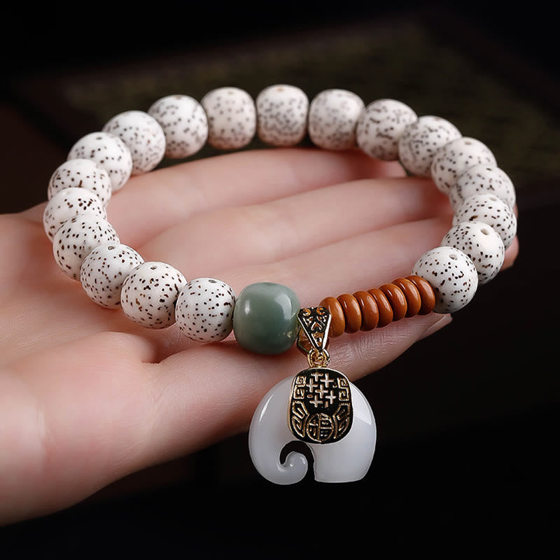 Bransoletka z ręcznie polerowanych Buddha Stones z motywem gwiazdy i księżyca Bodhi, wzorem słonia i wewnętrznym spokojem - image 2