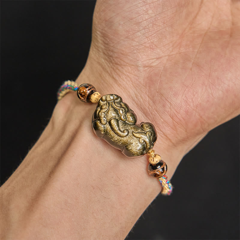 Bransoletka z liną PiXiu Wealth z Buddha Stones i złotym połyskiem obsydianu - image 6