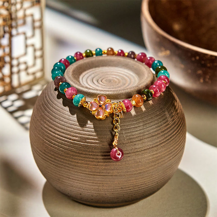 Bransoletka Buddha Stones Turmalin Czterolistna Koniczyna Kwiat Miłość