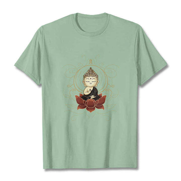 Koszulka z nadrukiem "Buddha Stones" z motywem spokojnego siedzącego Buddy i lotosu - PaleGreen - 2XL - image 15