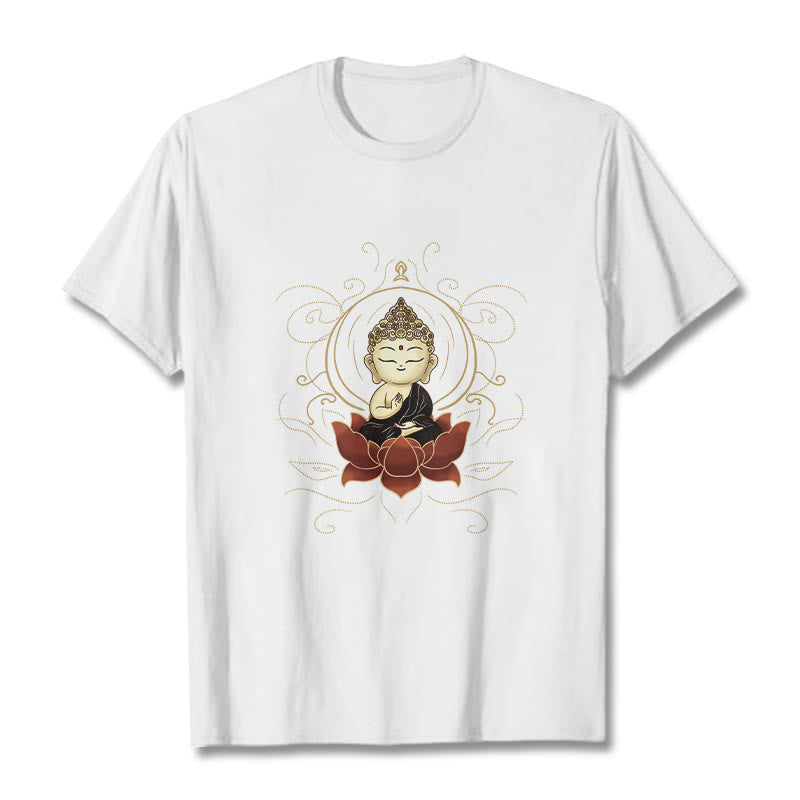 Koszulka z nadrukiem "Buddha Stones" z motywem spokojnego siedzącego Buddy i lotosu - Biały - 2XL - image 8