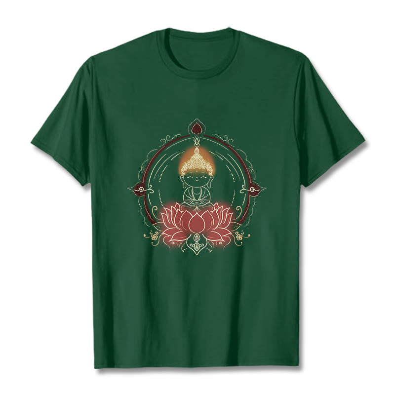 Koszulka z Buddha Stones radosnego Buddy i lotosu z motywem mandali - ForestGreen - 2XL - image 11