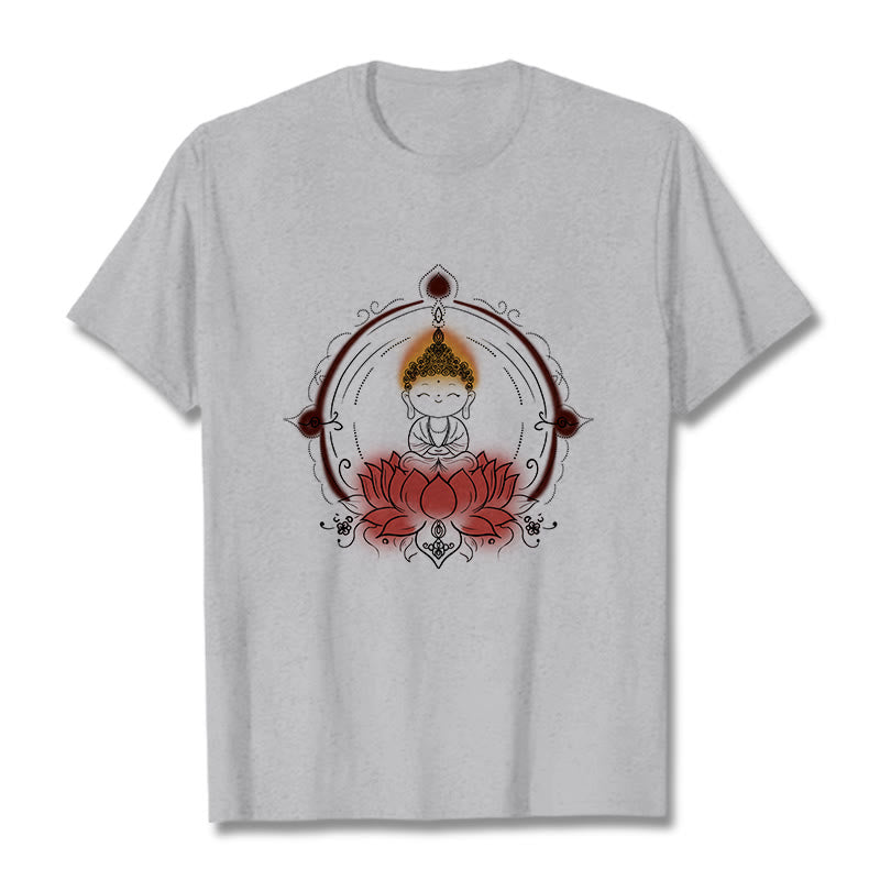 Koszulka z Buddha Stones radosnego Buddy i lotosu z motywem mandali - Jasnoszary - 2XL - image 20