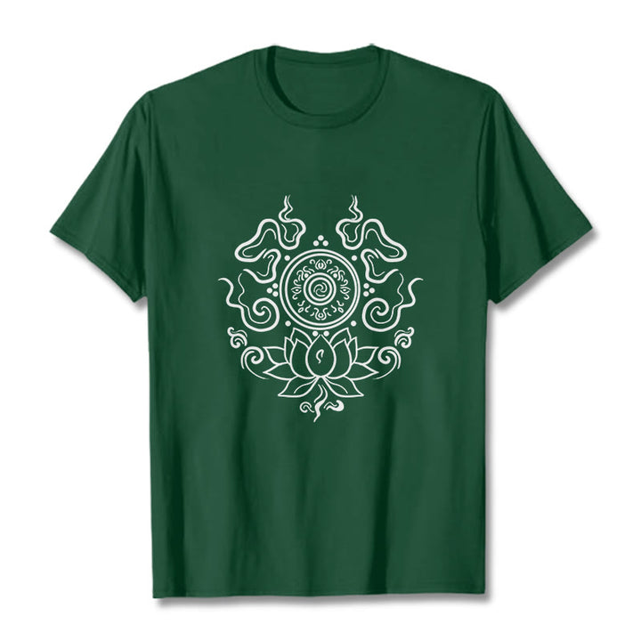Koszulka z motywem kwiatów lotosu i kamieniami Buddha Stones - ForestGreen - 2XL - image 11
