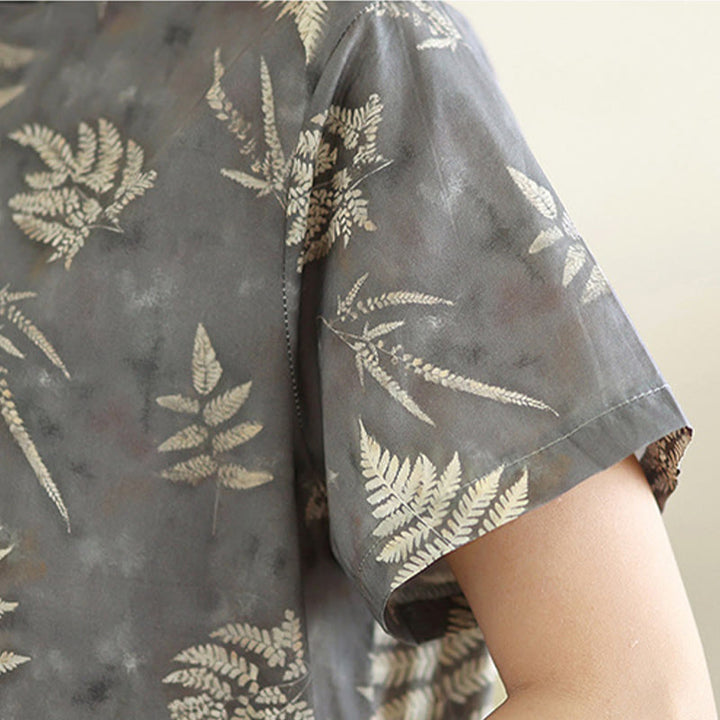 Sukienka midi z bawełny w stylu cheongsam z motywem Buddha Stones w stylu retro, ciemnoszara, z guzikami żabowymi i kieszeniami - image 9