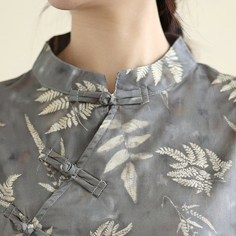 Sukienka midi z bawełny w stylu cheongsam z motywem Buddha Stones w stylu retro, ciemnoszara, z guzikami żabowymi i kieszeniami - image 8