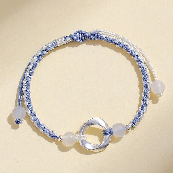 Bransoletka ochronna z plecionego sznurka z Buddha Stones ze srebra próby 925 i białego agatu Mobius - image 3