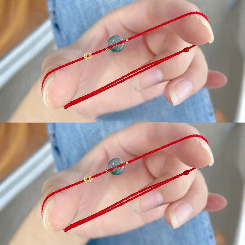 Bransoletka na kostkę z klamrą pokoju z Buddha Stones, monetami z miedzi, jadeitem i czerwonym sznurkiem - image 14