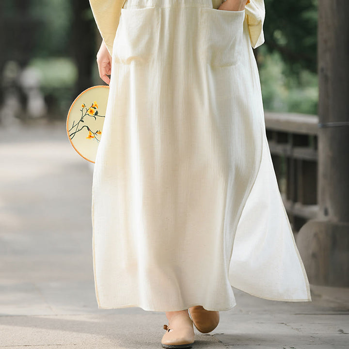 Spódnica damska z kieszeniami i rozcięciem u dołu w jednolitym kolorze z Buddha Stones - Jasnozłoty - US8-10,UK/AU12-14,EU40-42 (2XL) - image 0