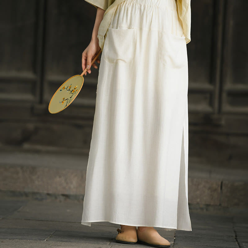 Spódnica damska z kieszeniami i rozcięciem u dołu w jednolitym kolorze z Buddha Stones - image 6