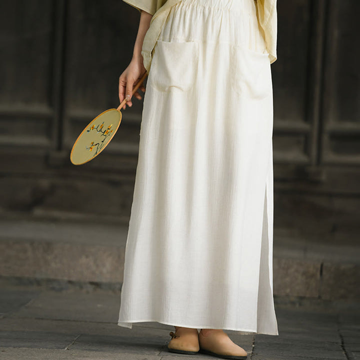 Spódnica damska z kieszeniami i rozcięciem u dołu w jednolitym kolorze z Buddha Stones - image 6