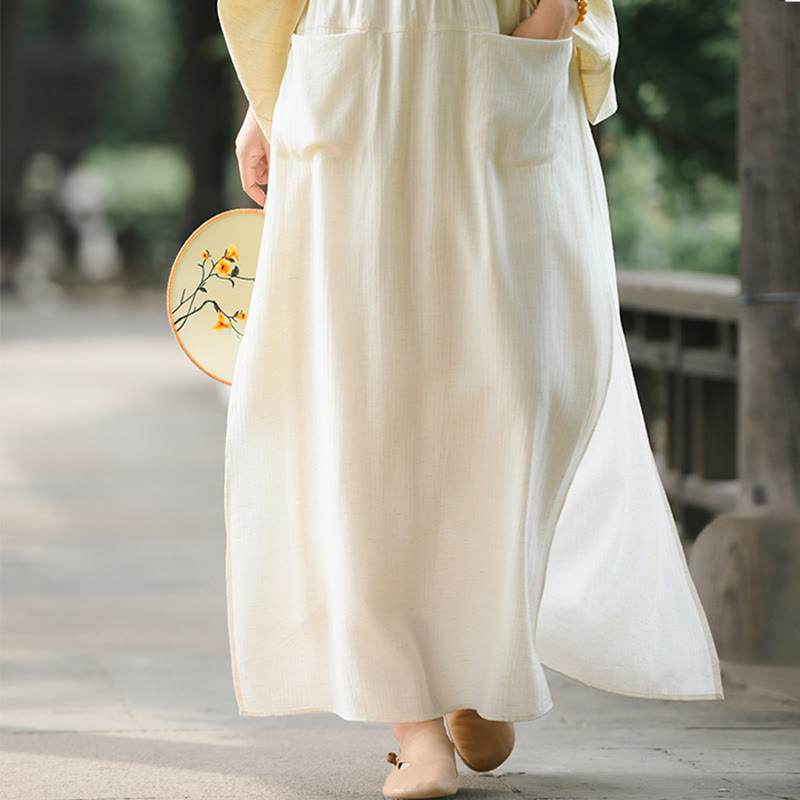 Spódnica damska z kieszeniami i rozcięciem u dołu w jednolitym kolorze z Buddha Stones - image 7