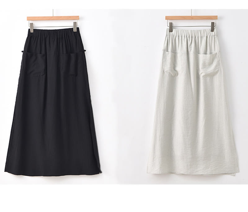 Spódnica damska z kieszeniami i rozcięciem u dołu w jednolitym kolorze z Buddha Stones - image 24