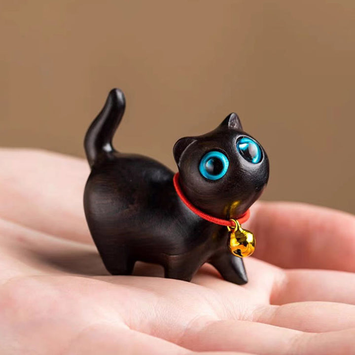 Buddha Stones drzewo sandałowe Małe liście Czerwone drzewo sandałowe Słodkie zwierzęta koty Uspokajający spokój Dekoracja - Uroczy kot z drewna hebanowego - image 28