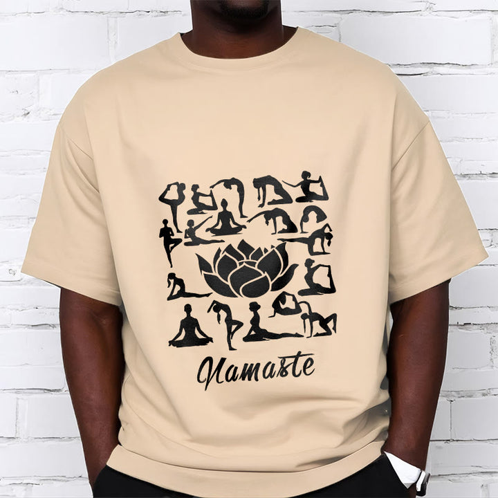 Koszulka z nadrukiem "Buddha Stones" w swobodnym stylu, z motywem kwiatu lotosu i różnymi pozycjami jogi - image 12