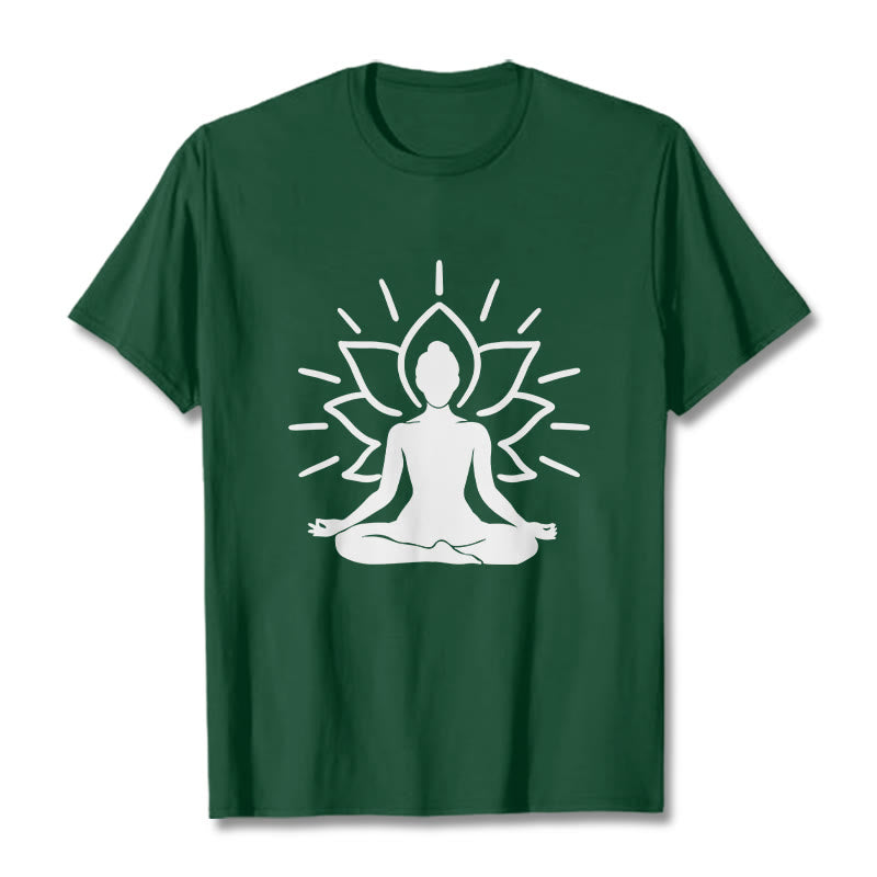Koszulka z nadrukiem Buddha Stones, swobodny medytacyjny wzór lotosu - ForestGreen - 2XL - image 1