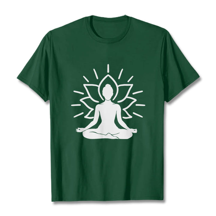 Koszulka z nadrukiem Buddha Stones, swobodny medytacyjny wzór lotosu - ForestGreen - 2XL - image 1