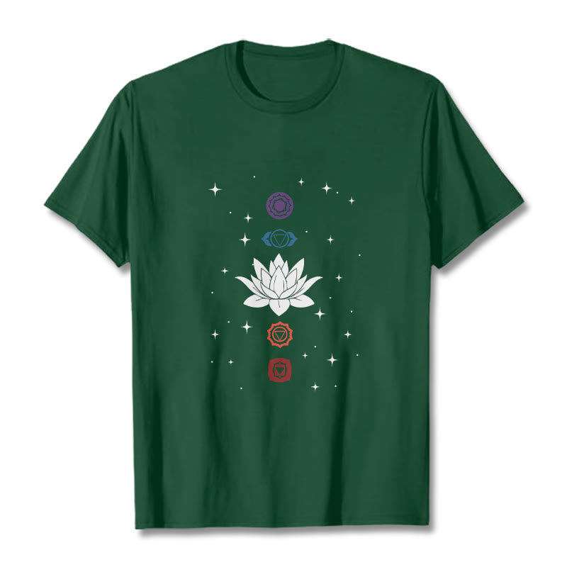 Koszulka z nadrukiem "Buddha Stones" z motywem czakr i kwiatu lotosu - ForestGreen - 2XL - image 11