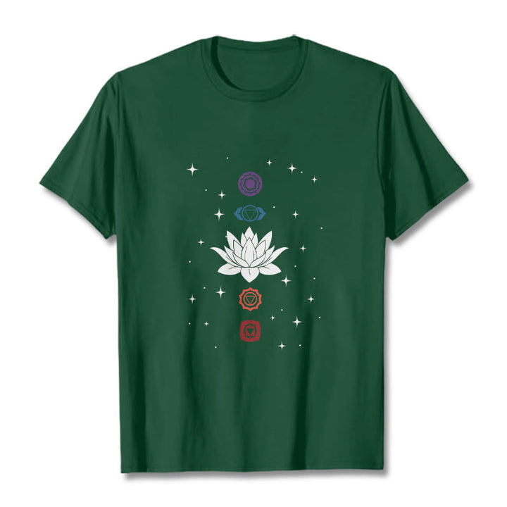 Koszulka z nadrukiem "Buddha Stones" z motywem czakr i kwiatu lotosu - ForestGreen - 2XL - image 11