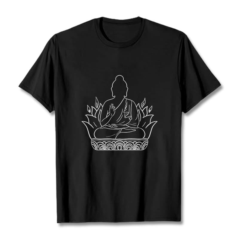 Koszulka z Buddha Stones Buddy, swobodny T-shirt z motywem medytacji Buddy - Czarny - 2XL - image 4