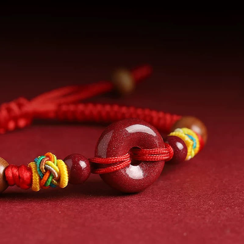 Bransoletka dla dorosłych dla dzieci z czerwoną nicią Buddha Stones z drewna brzoskwiniowego i klamrą pokoju - image 2