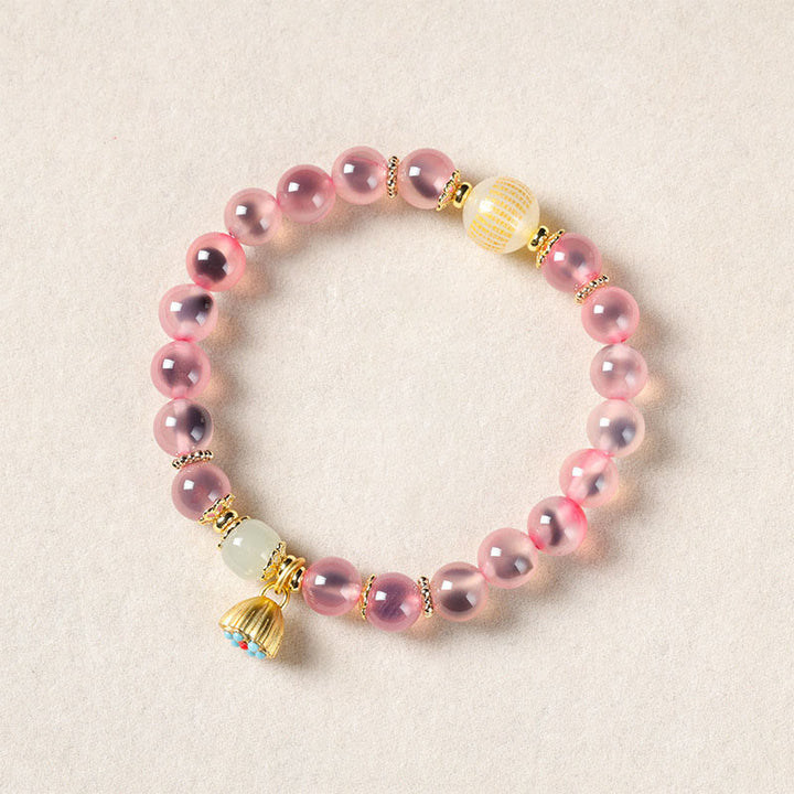 Bransoletka Buddha Stones z naturalnego, kolorowego, cukierkowego agatu i złotego strąka lotosu - Różowy agat cukierkowy (obwód nadgarstka: 14-15 cm) - image 14