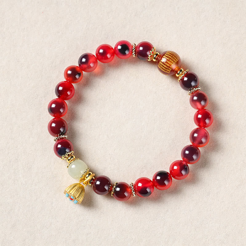 Bransoletka Buddha Stones z naturalnego, kolorowego, cukierkowego agatu i złotego strąka lotosu - image 17