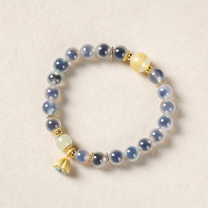 Bransoletka Buddha Stones z naturalnego, kolorowego, cukierkowego agatu i złotego strąka lotosu - Biały agat cukrowy (obwód nadgarstka: 14-15 cm) - image 12