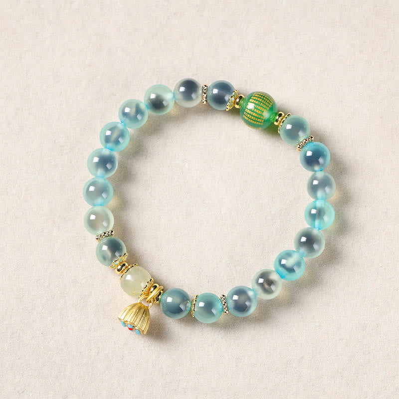 Bransoletka Buddha Stones z naturalnego, kolorowego, cukierkowego agatu i złotego strąka lotosu - image 3