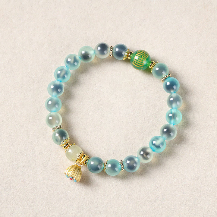 Bransoletka Buddha Stones z naturalnego, kolorowego, cukierkowego agatu i złotego strąka lotosu - image 3