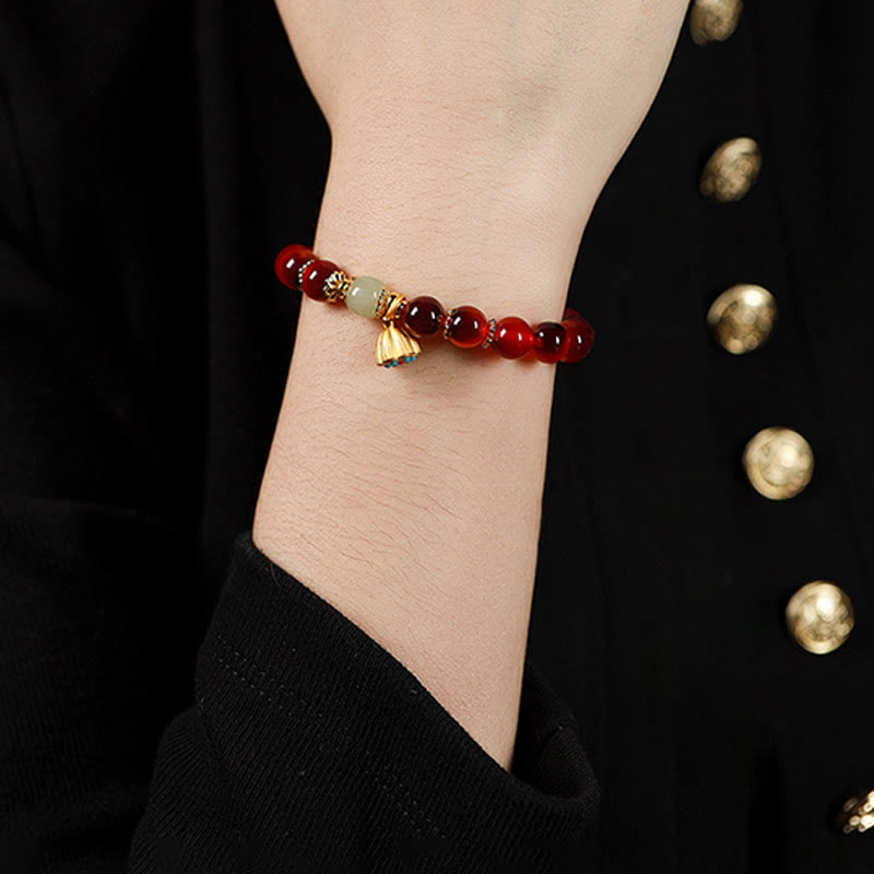 Bransoletka Buddha Stones z naturalnego, kolorowego, cukierkowego agatu i złotego strąka lotosu - image 19