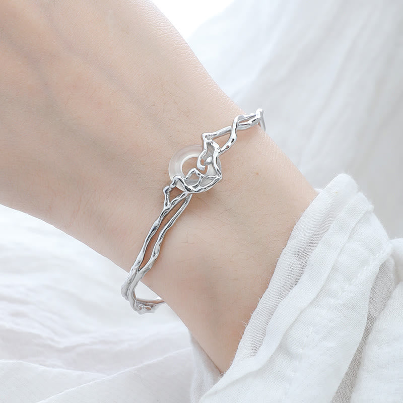 Bransoletka ochronna z białego agatu z Buddha Stones ze srebra próby 925 i klamrą pokoju - image 2