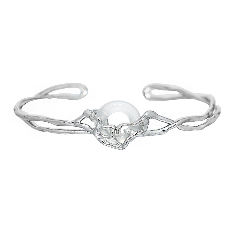 Bransoletka ochronna z białego agatu z Buddha Stones ze srebra próby 925 i klamrą pokoju - image 5